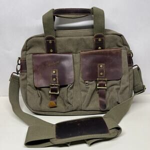 Florsheim Vintage Style Messenger Bag Briefcase Canvas and Leather